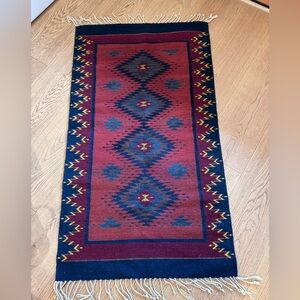 Vintage Native Aztek Design Woven Wool Accent Rug.
